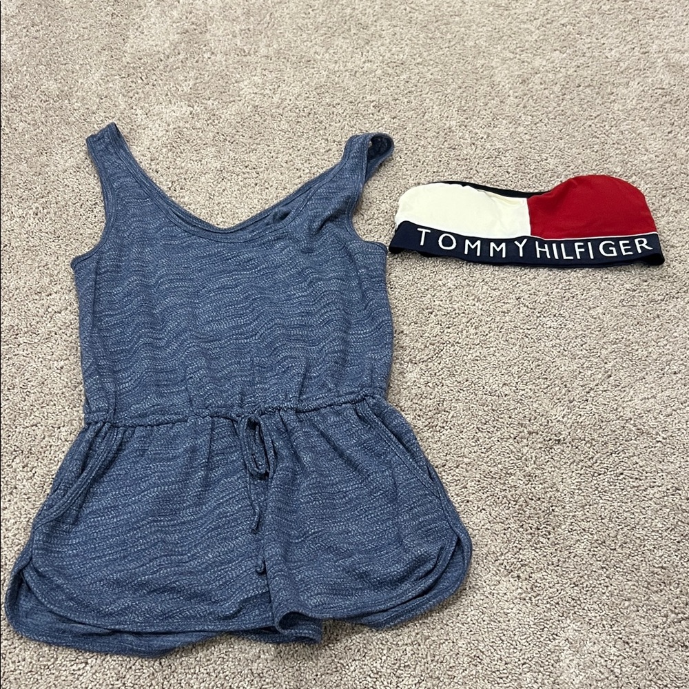 Blue Jumpsuit with Red and White Bandeau